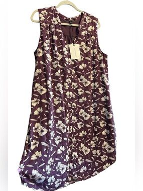 41 Hawthorn Plum Floral Sleeveless Midi Button Down Dress Sz XL